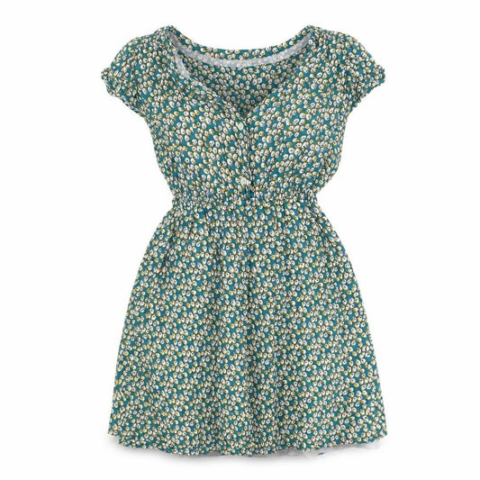Front view of Shikka London women’s green geometric cotton fit & flare, size S, v-neck button -, size S-m