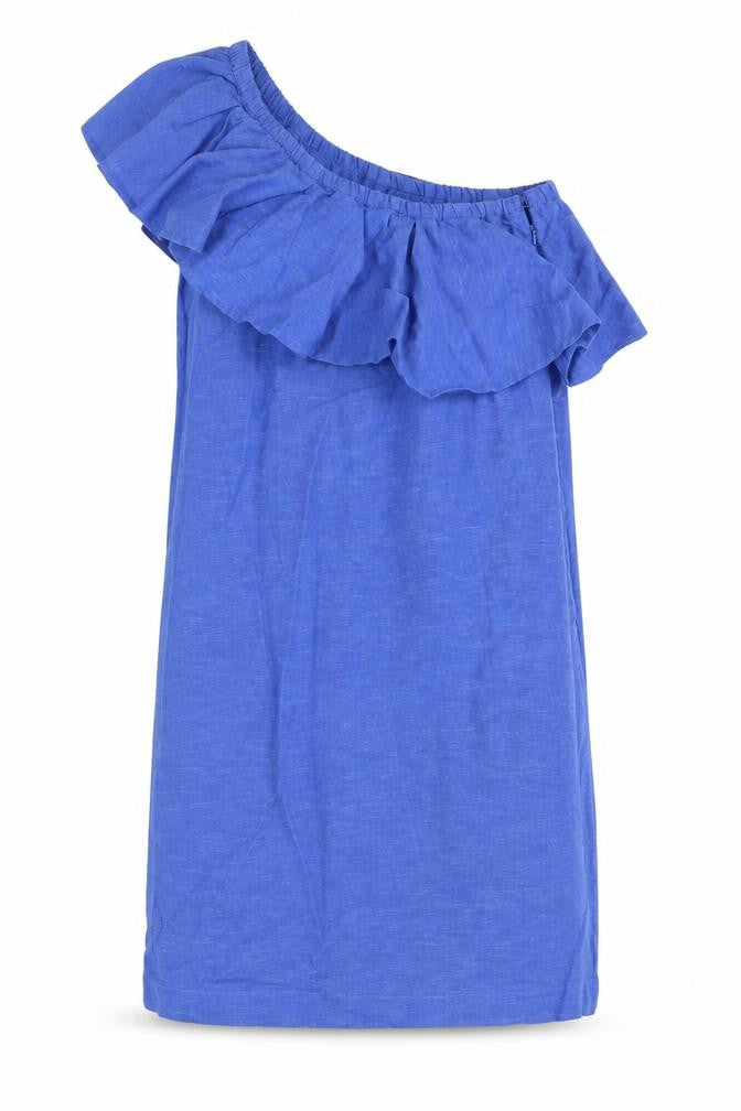 Warehouse Womens Blue Cotton Tank Dress Size 10 One Shoulder Zip