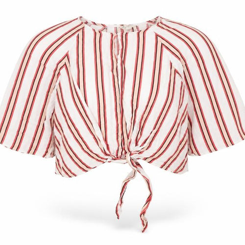 Miss Selfridge Womens Multicoloured Striped Viscose Cropped Blouse Size 8 Round Neck - Knot Front