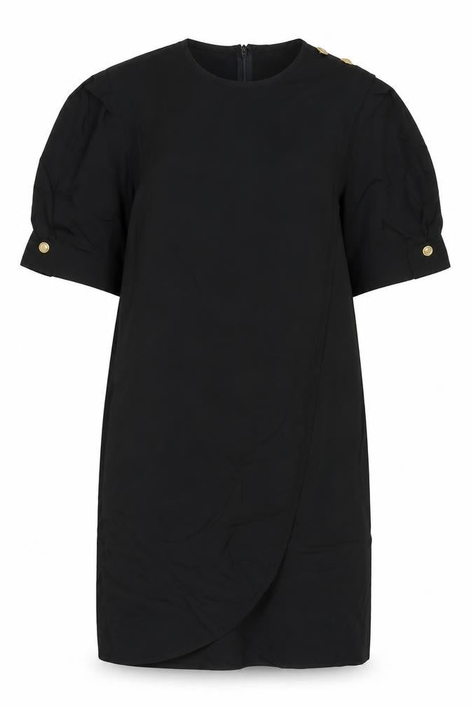 Front view of David Warren women’s black rayon sheath, size UK 10, round neck zip