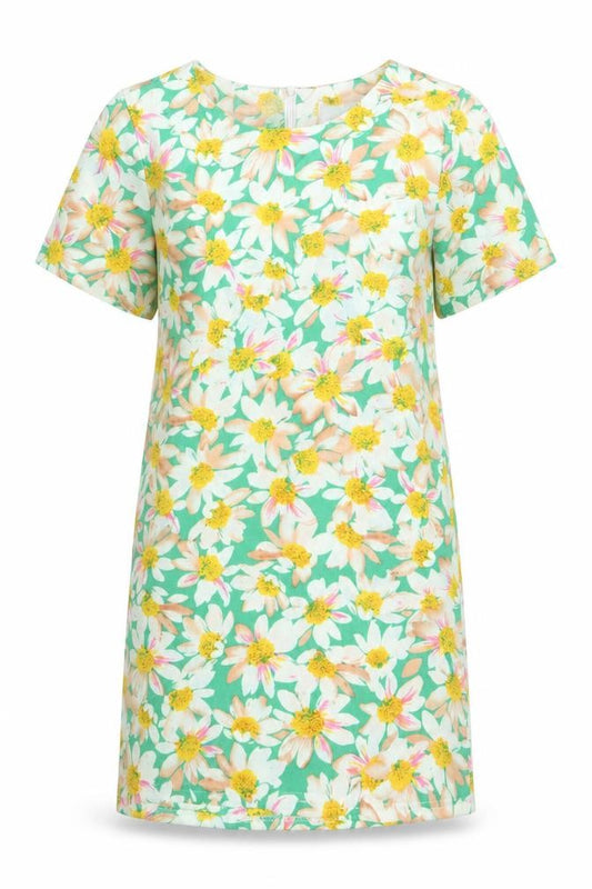 Front view of Dolls Paris women’s multicoloured geometric polyester a-line, size M, round neck zip