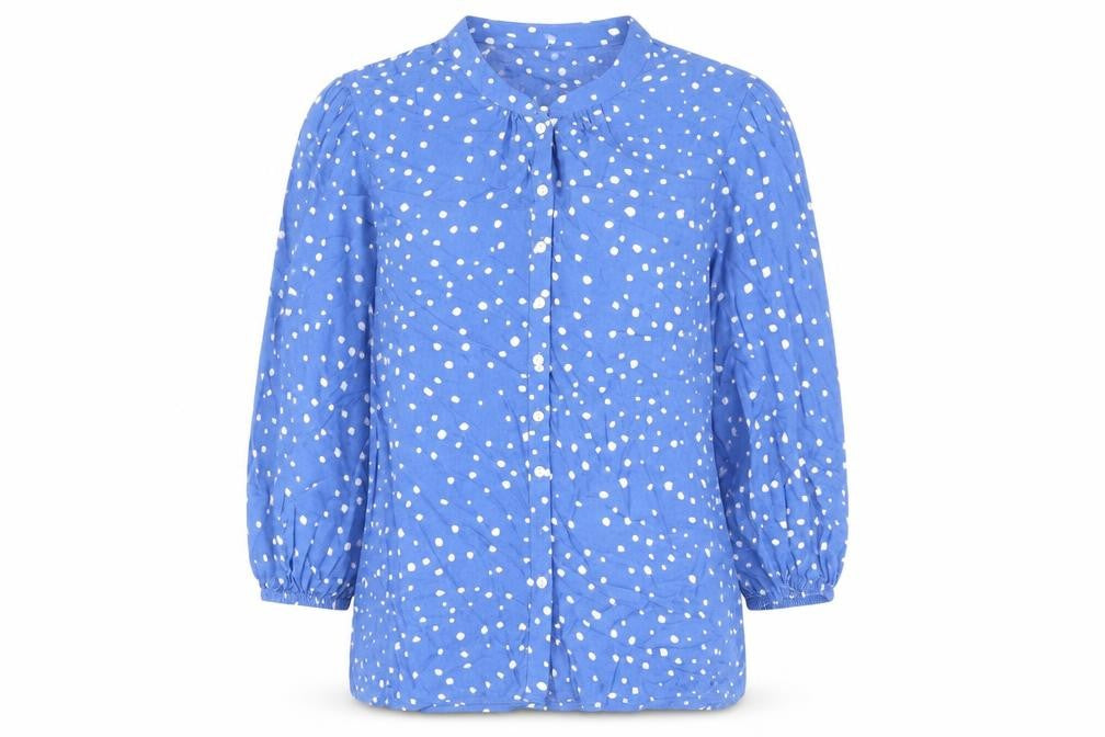 Preworn Womens Blue Geometric Viscose Basic Button-Up Size S Round Neck