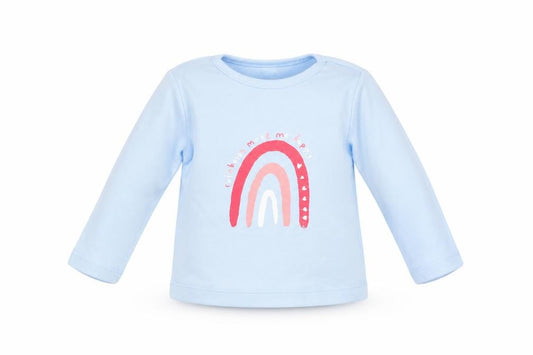 Front view of George girls’ blue 100% cotton basic t-shirt, size 0-3, months round neck pullover - rainbow