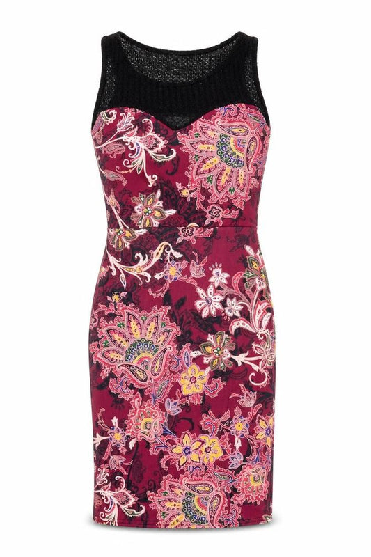 Front view of MISSFIGA women’s multicoloured paisley polyester pencil dress, size UK 8, round neck pullover
