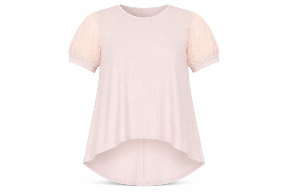 Front view of QED London women’s pink round neck polyester jumper, size M
