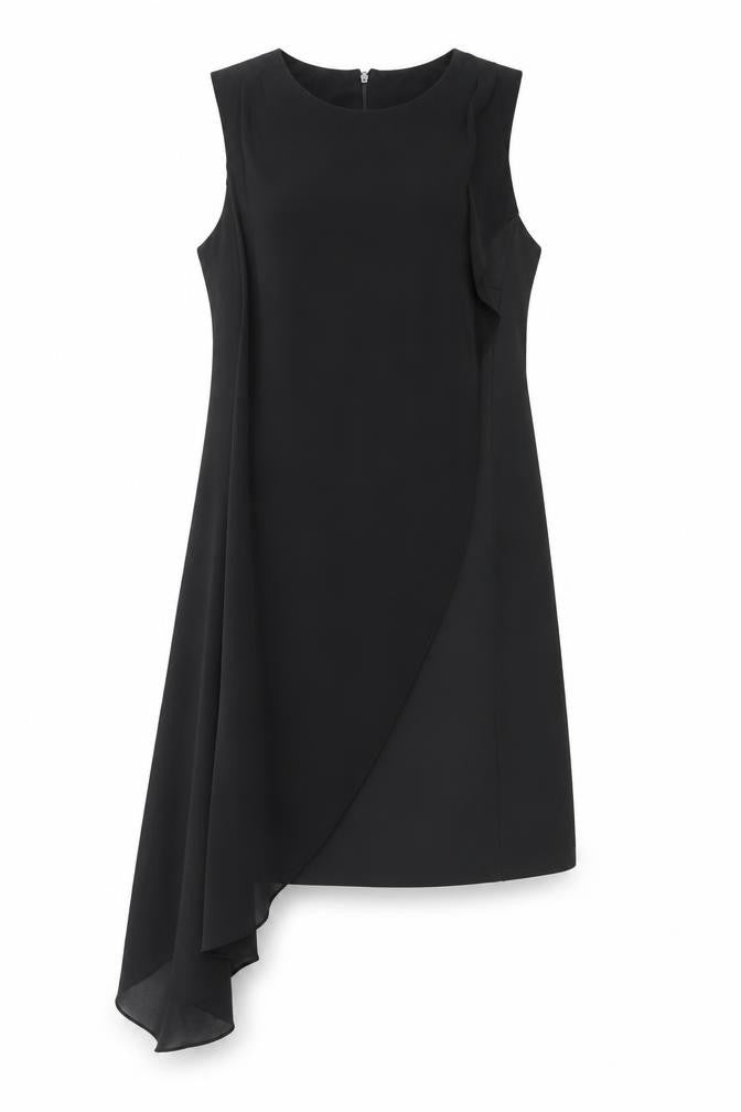 Front view of River Island women’s black polyester a-line, size UK 8, round neck zip