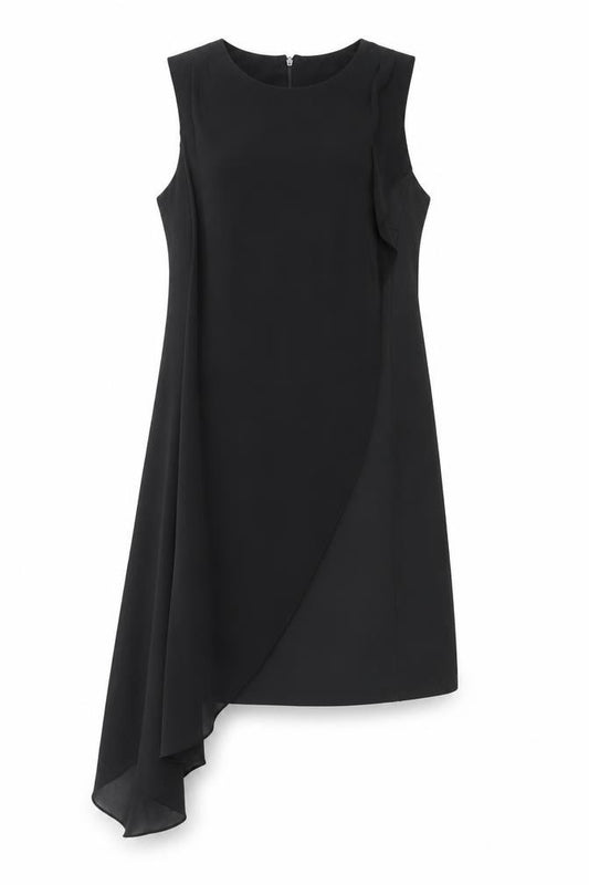 Front view of River Island women’s black polyester a-line, size UK 8, round neck zip