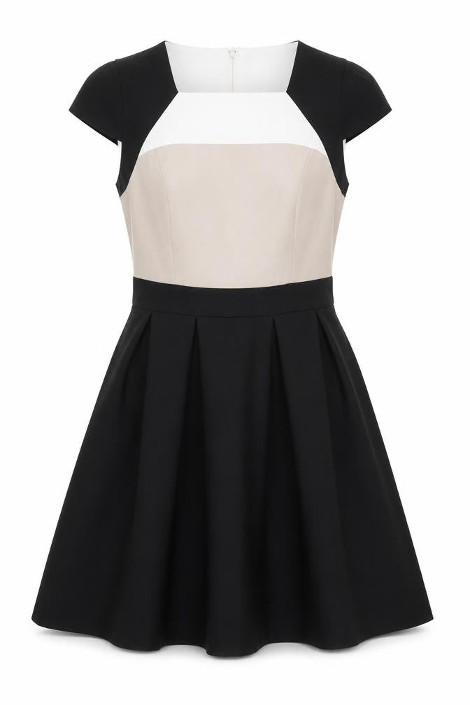 Dorothy Perkins Womens Multicoloured Colourblock Polyester Fit & Flare Size 12 Square Neck Zip