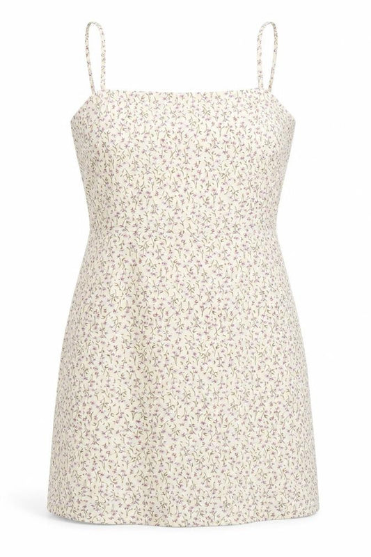 Front view of Nasty Gal women’s beige geometric polyester shift, size UK 6, square neck zip