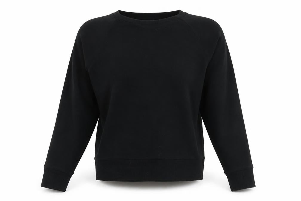 Front view of H&M women’s black cotton pullover sweatshirt, size S, pullover