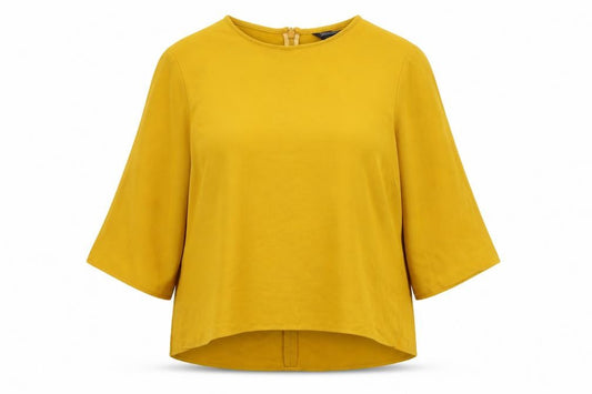 Front view of Topshop women’s yellow polyester basic t-shirt, size UK 10, round neck
