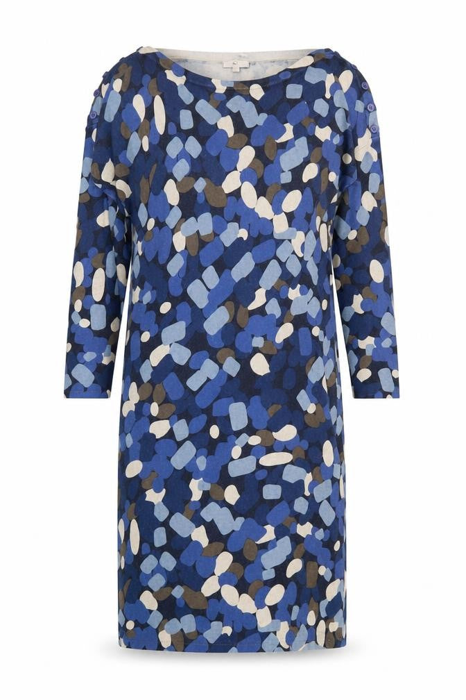 CC Womens Blue Geometric Cotton Jumper Dress Size M Round Neck Pullover