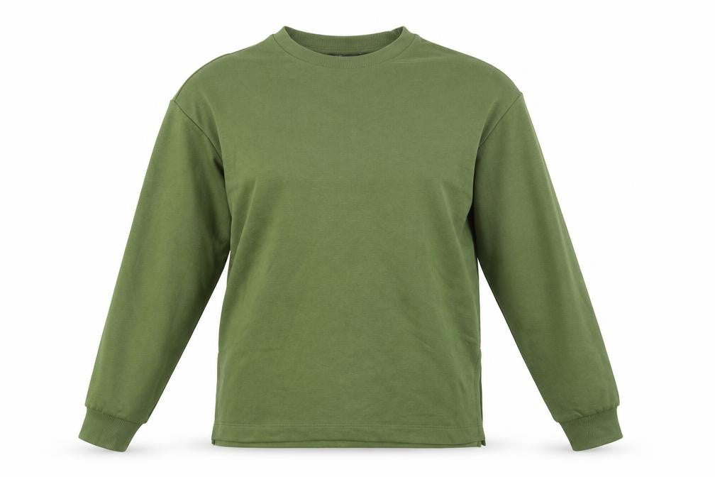 Front view of Marks & Spencer women’s green cotton pullover sweatshirt, size UK 8, pullover
