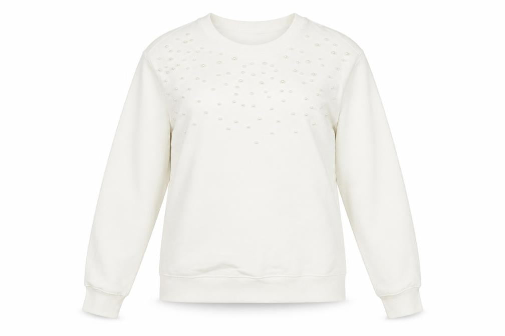 Front view of Marks & Spencer women’s white cotton pullover sweatshirt, size S, pullover