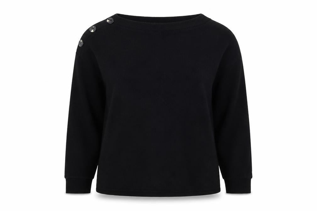 Front view of Dorothy Perkins women’s black round neck polyester jumper, size UK 14