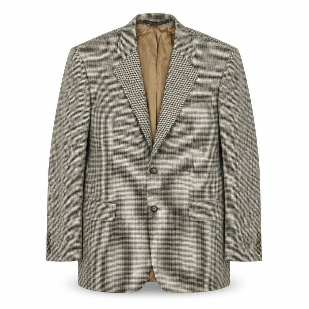 Front view of Marks & Spencer men’s brown plaid wool jacket blazer, size 40, regular