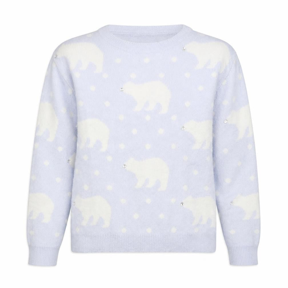 New Look Womens Blue Round Neck Geometric Acrylic Pullover Jumper Size 6 - Polar Bear