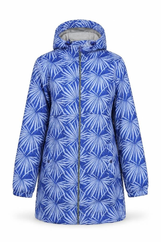 Front view of Marks & Spencer women’s blue geometric jacket, size S, zip