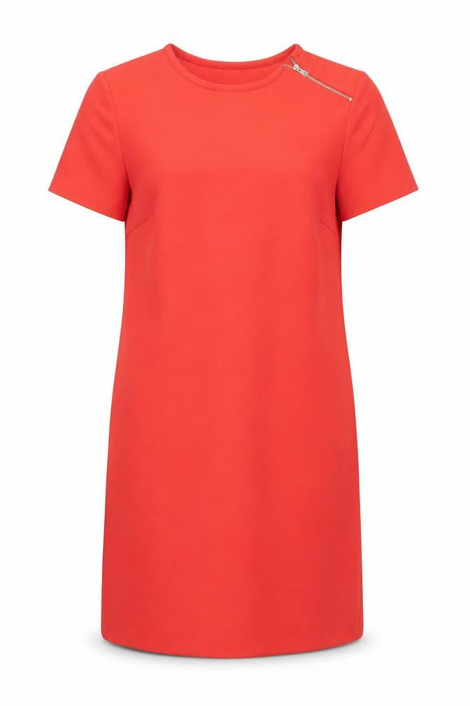 Front view of Zara women’s red polyester a-line, size XS, round neck zip