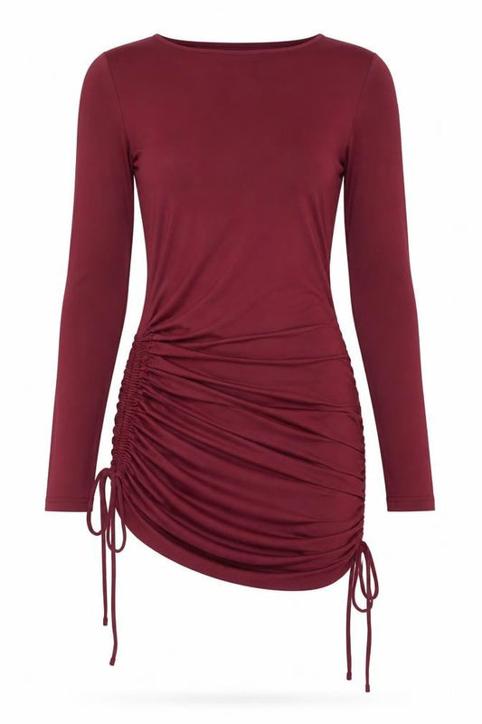 Front view of Meshki women’s purple polyester bodycon, size XS, round neck pullover