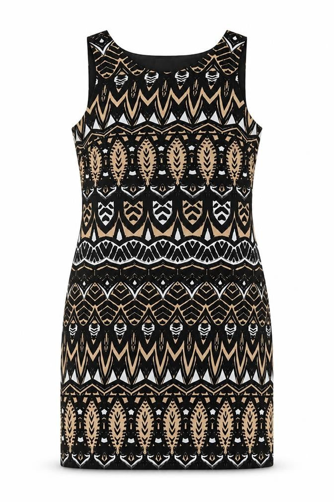Monsoon Womens Black Geometric Polyester Pencil Dress One Size Round Neck Zip