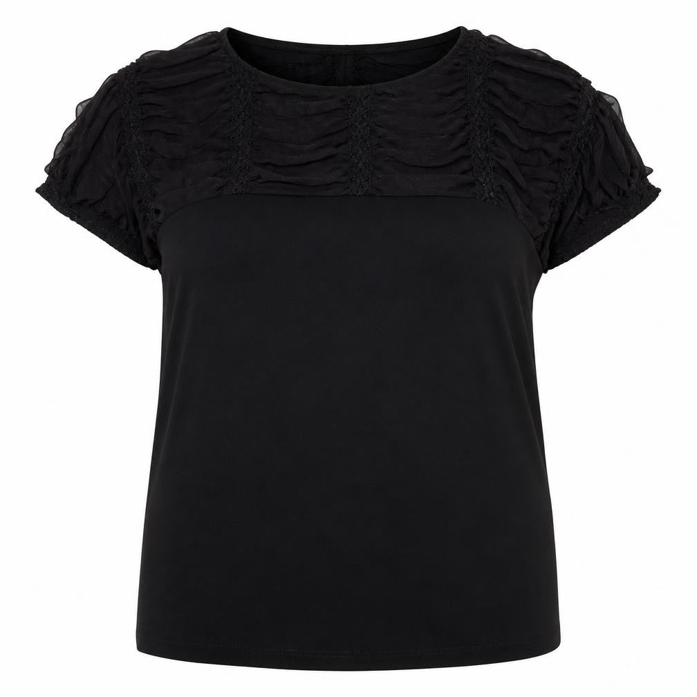 Saloos Womens Black Geometric Polyester Basic Blouse Size 16 Round Neck