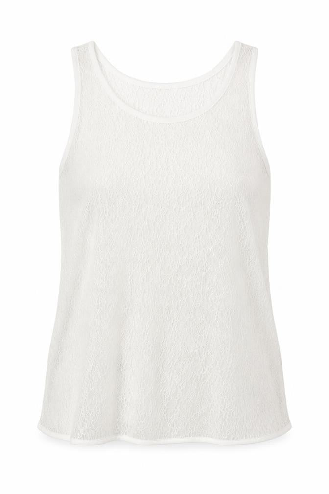 Front view of Next women’s white nylon basic tank, size UK 14, round neck - lace detail