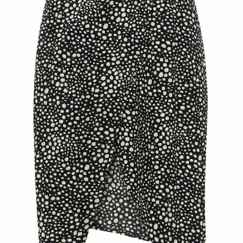 Missguided Womens Black Animal Print Polyester Wrap Skirt Size 8 Zip - Asymmetric