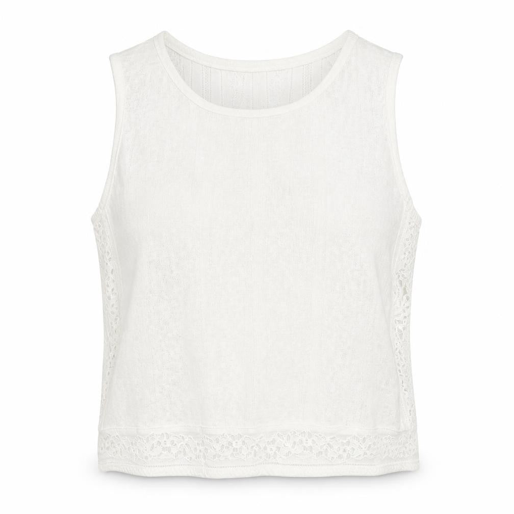 Front view of H&M women’s ivory geometric polyester cropped tank, size XS, scoop neck