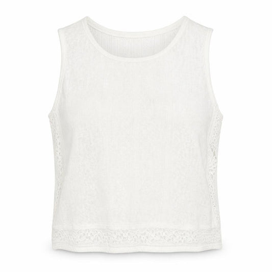 Front view of H&M women’s ivory geometric polyester cropped tank, size XS, scoop neck