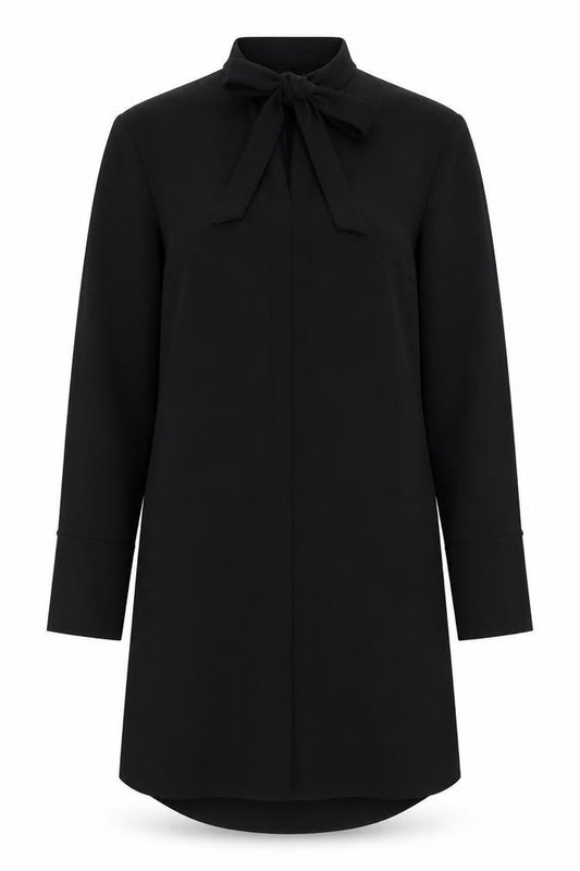 Front view of Marks & Spencer women’s black polyester a-line, size UK 10, mock neck tie