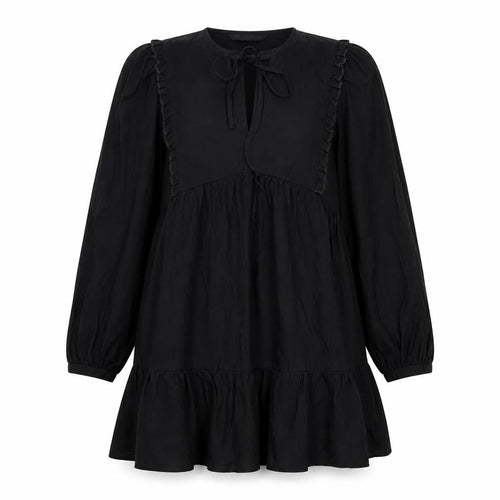Zara Womens Black Viscose Fit & Flare Size S Round Neck Tie