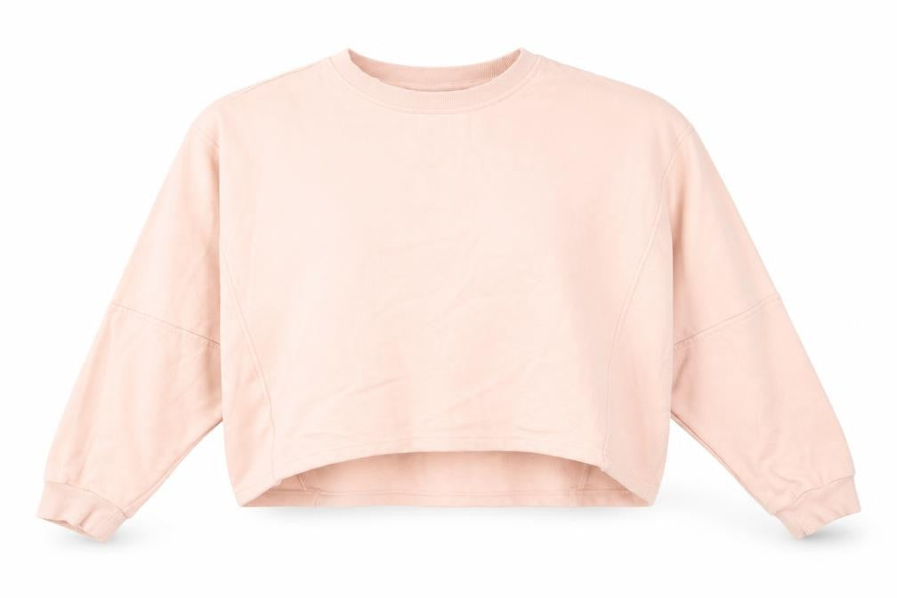 Front view of Noisy May women’s pink cotton pullover sweatshirt, size S, pullover