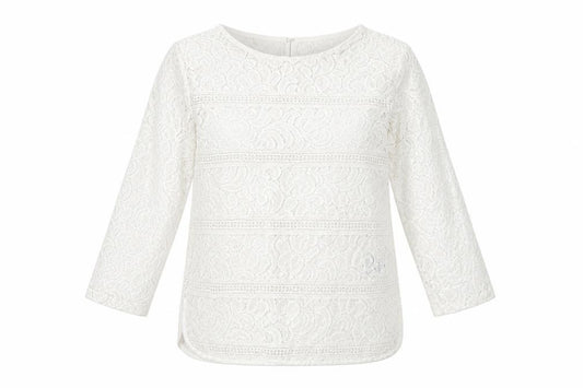 Front view of Warehouse women’s white polyamide basic blouse, size UK 8, round neck