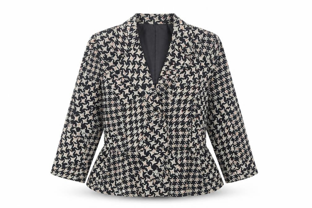 Fusion Womens Black Geometric Jacket Blazer Size XL Button