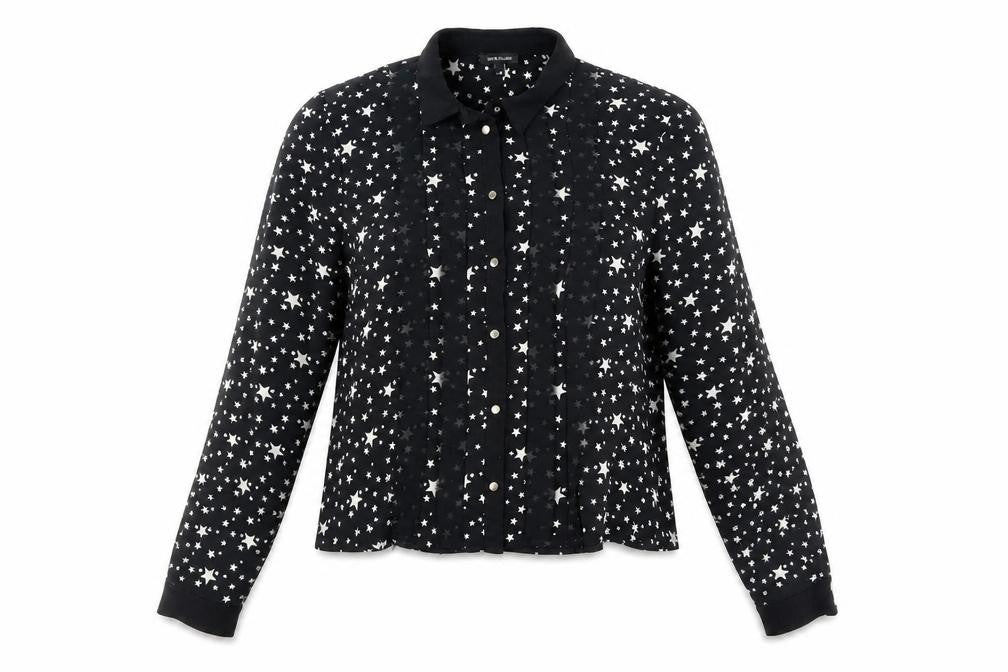 River Island Womens Black Geometric Polyester Basic Button-Up Size 8 Collared - Stars