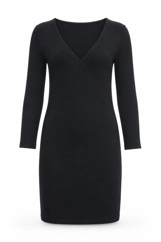 Front view of Mango women’s black polyester a-line, size S, v-neck pullover