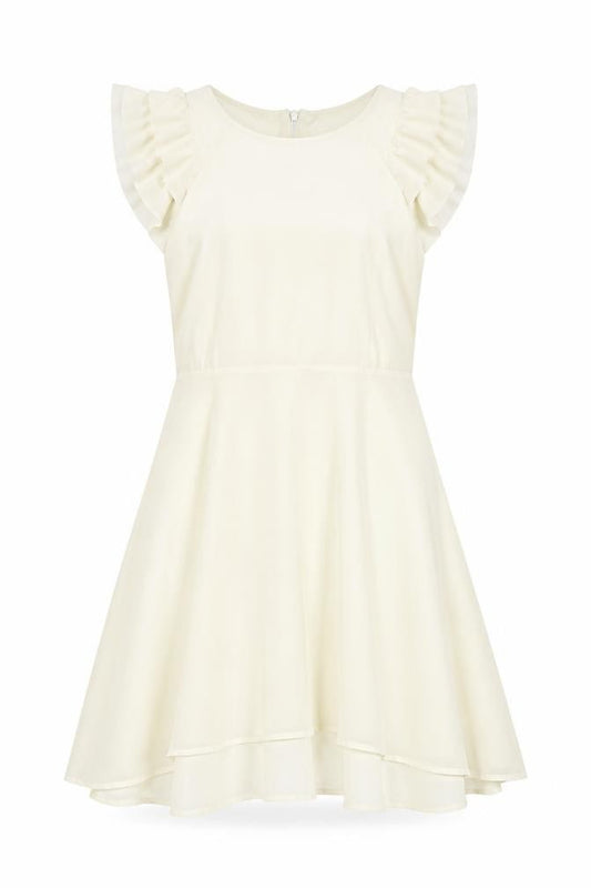 Front view of Jumpo women’s ivory polyester a-line, size UK 12, round neck zip