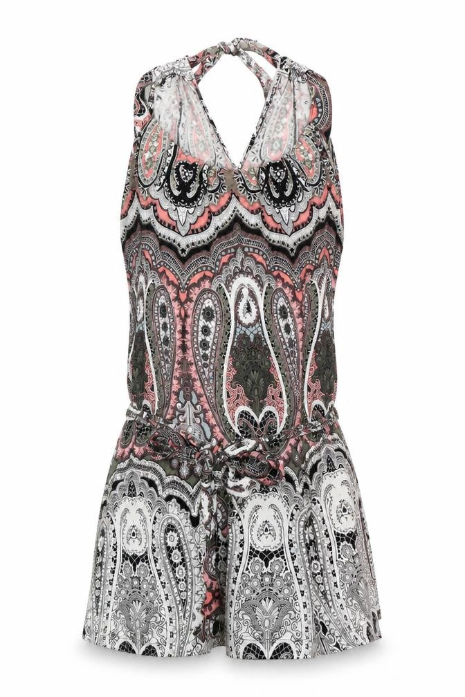 Front view of Monsoon women’s multicoloured paisley viscose basic blouse, size UK 6, scoop neck