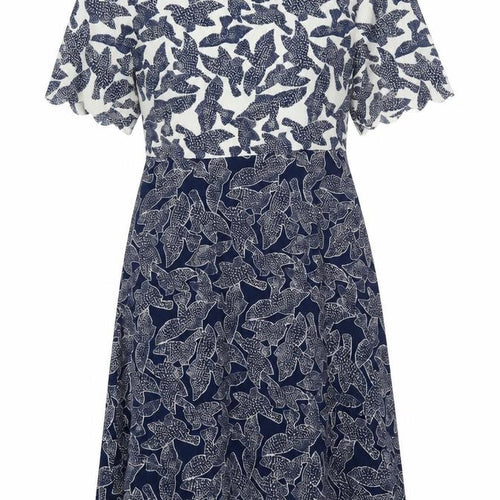 Dickens & Jones Womens Blue Geometric Polyester A-Line Size 10 Round Neck Zip - Bird