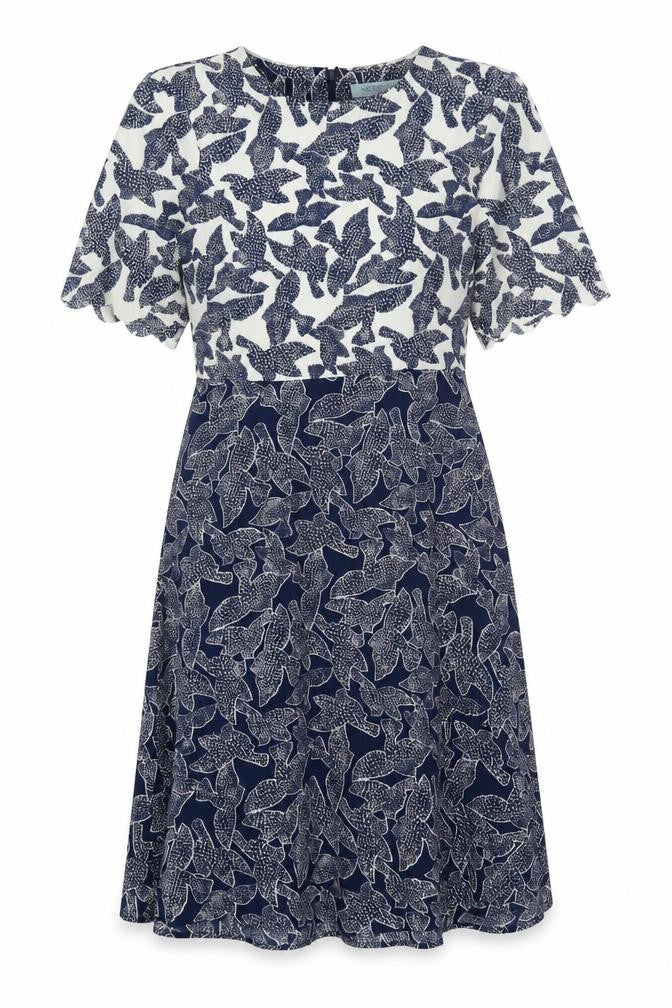 Dickens & Jones Womens Blue Geometric Polyester A-Line Size 10 Round Neck Zip - Bird