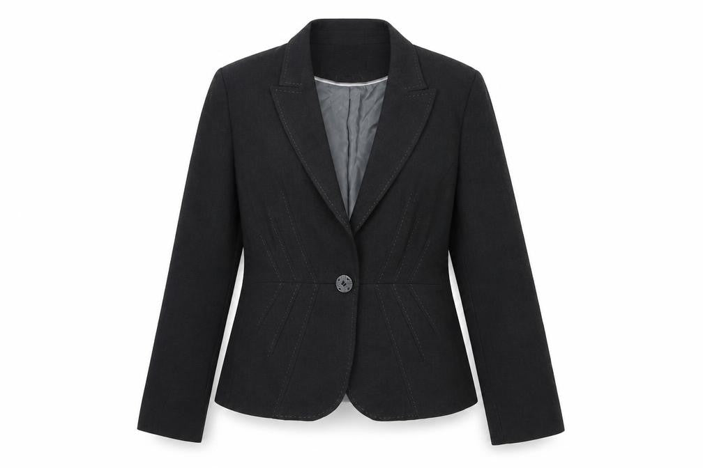 Front view of Marks & Spencer women’s grey polyester jacket blazer, size UK 10