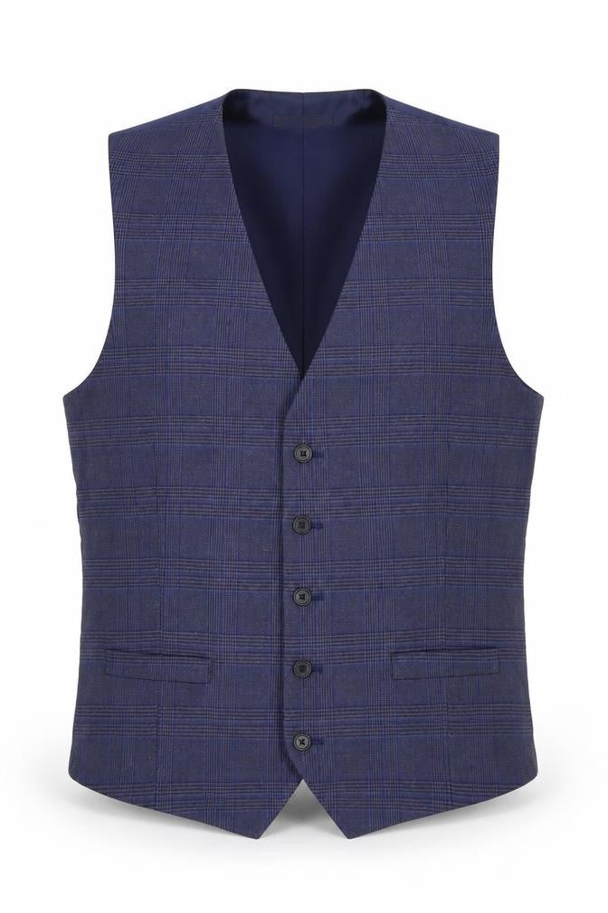 Front view of Marks & Spencer men’s blue plaid polyester jacket blazer, size L, regular