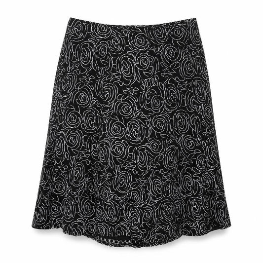 Front view of Ann Harvey women’s black floral nylon swing skirt, size L