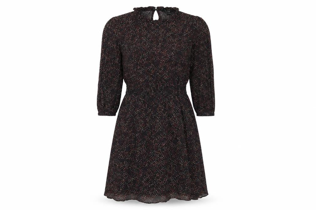 New Look Womens Black Geometric Viscose Fit & Flare Size 10 Round Neck Button