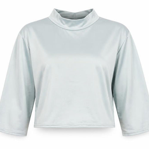 Boohoo Womens Green Polyester Cropped T-Shirt Size 10 Mock Neck