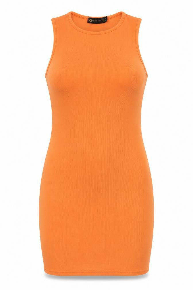 Front view of I SAW IT FIRST women’s orange polyester bodycon, size UK 16, round neck pullover