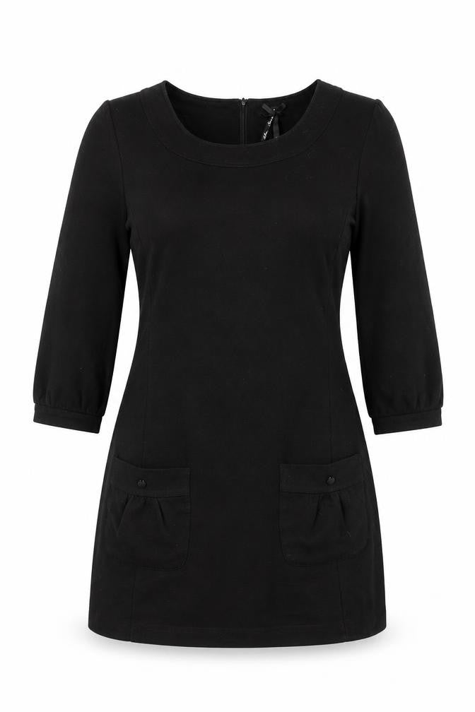Front view of Next women’s black polyester a-line, size UK 12, round neck zip