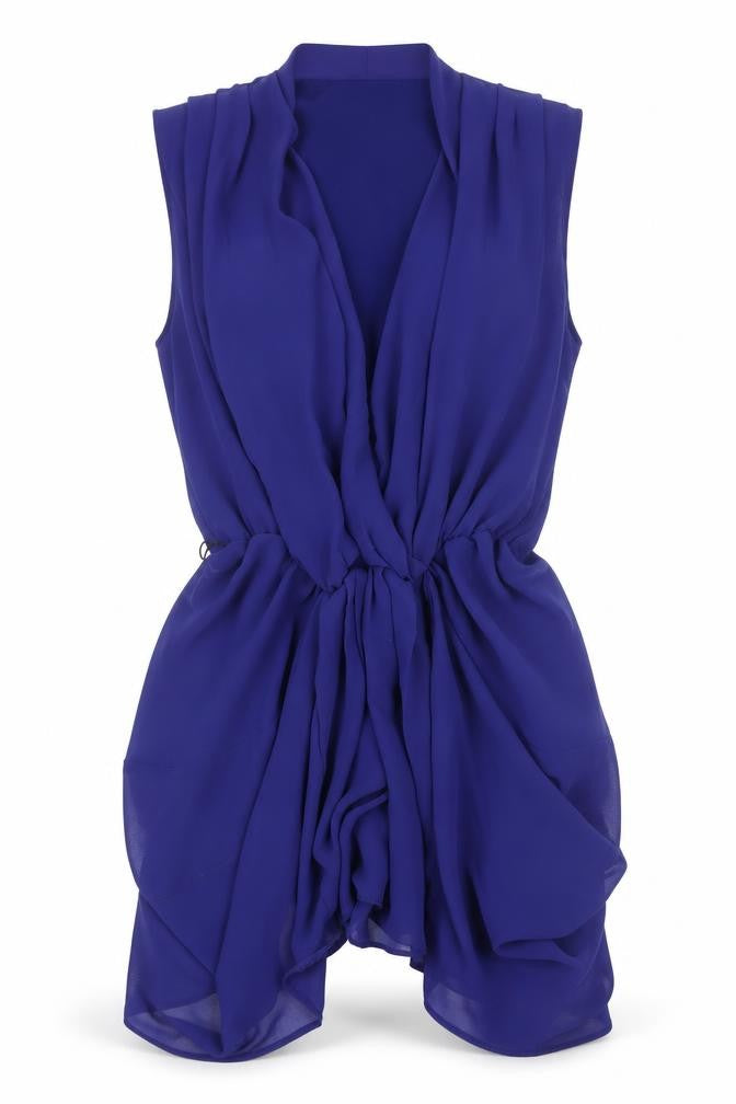 Front view of ASOS women’s blue polyester fit & flare, size UK 12, v-neck pullover