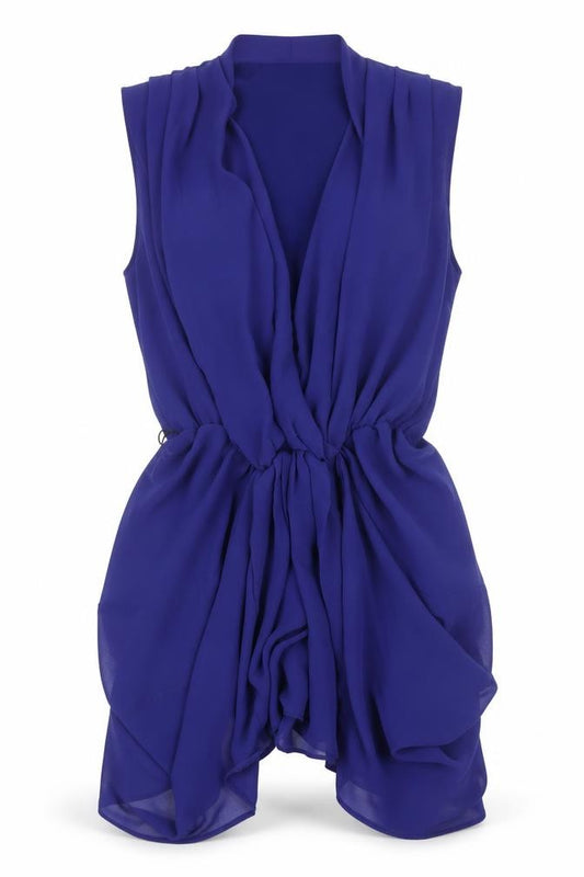 Front view of ASOS women’s blue polyester fit & flare, size UK 12, v-neck pullover